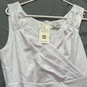 Cute white tea length A-line dress, NWT